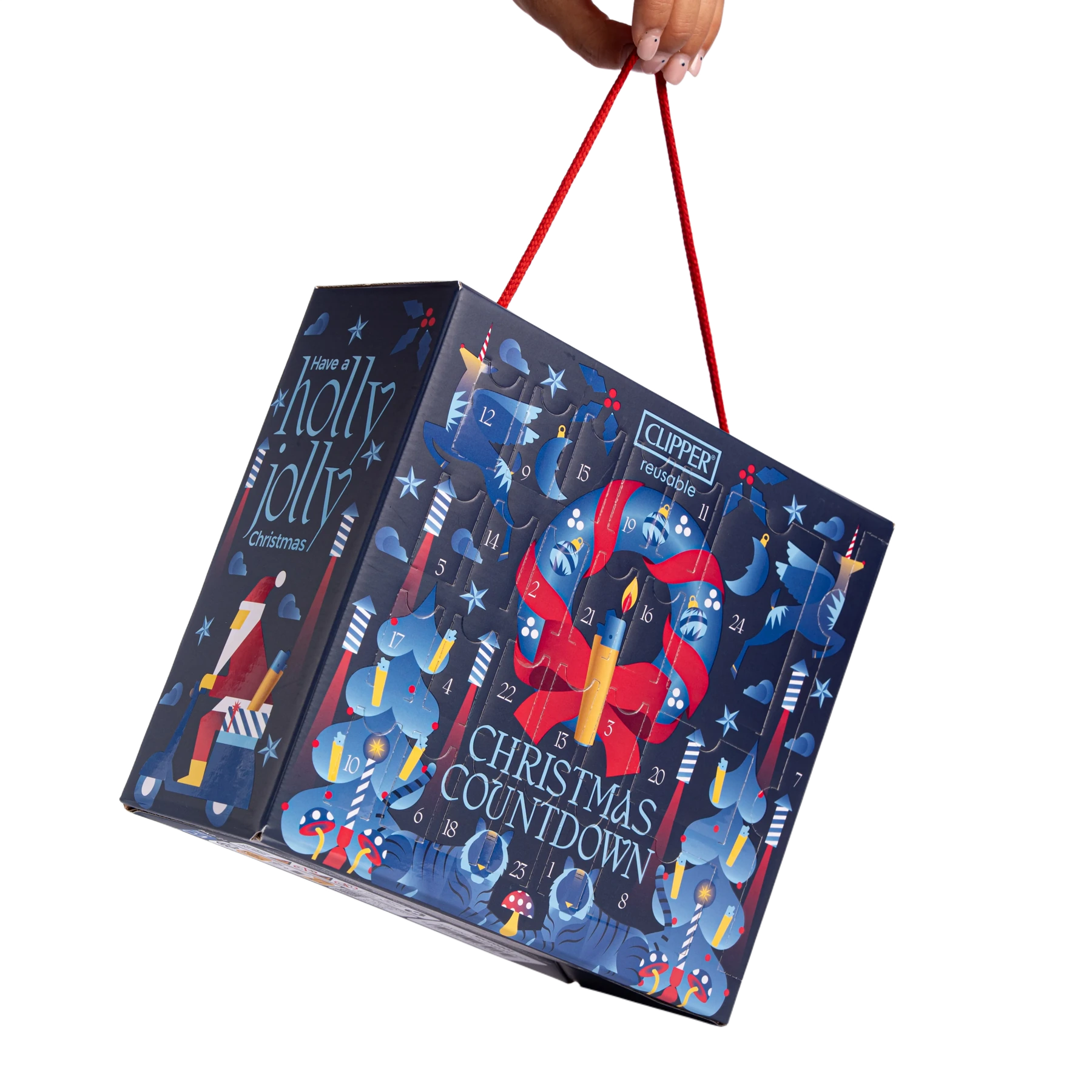 Calendario dell'Avvento CLIPPER 2026 Christmas Countdown, appeso con il nastro rosso
