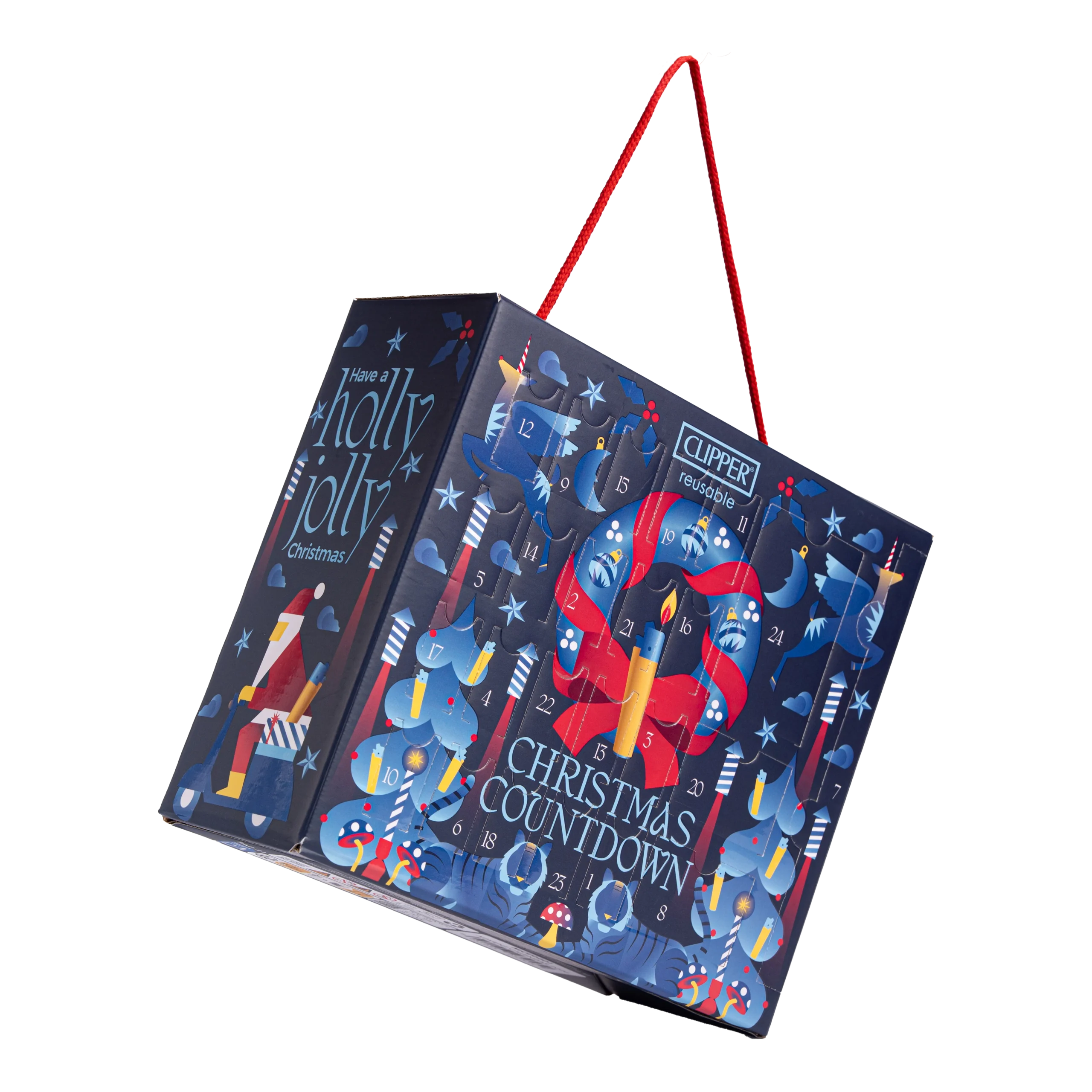Calendario de Adviento CLIPPER 2026 Christmas Countdown, colgado con una cinta roja